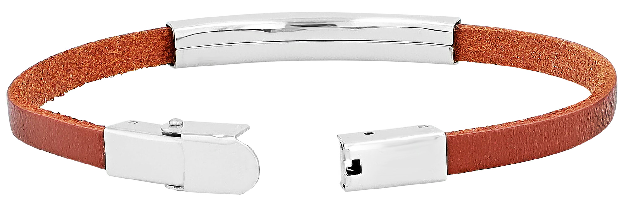 "Colin", Echtlederarmband, Edelstahlgravurplatte, hellbraun/silberfarben, 21 cm