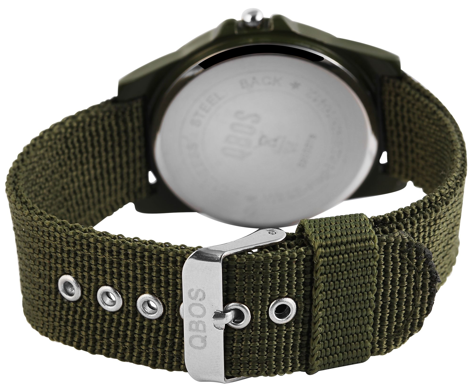 QBOS Herrenuhr mit Textilarmband, grün