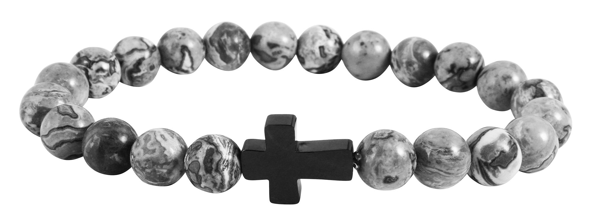 "Jamie" Akzent Edelstahl Kugelarmband, Naturstein, grau, anthrazit (Achat)