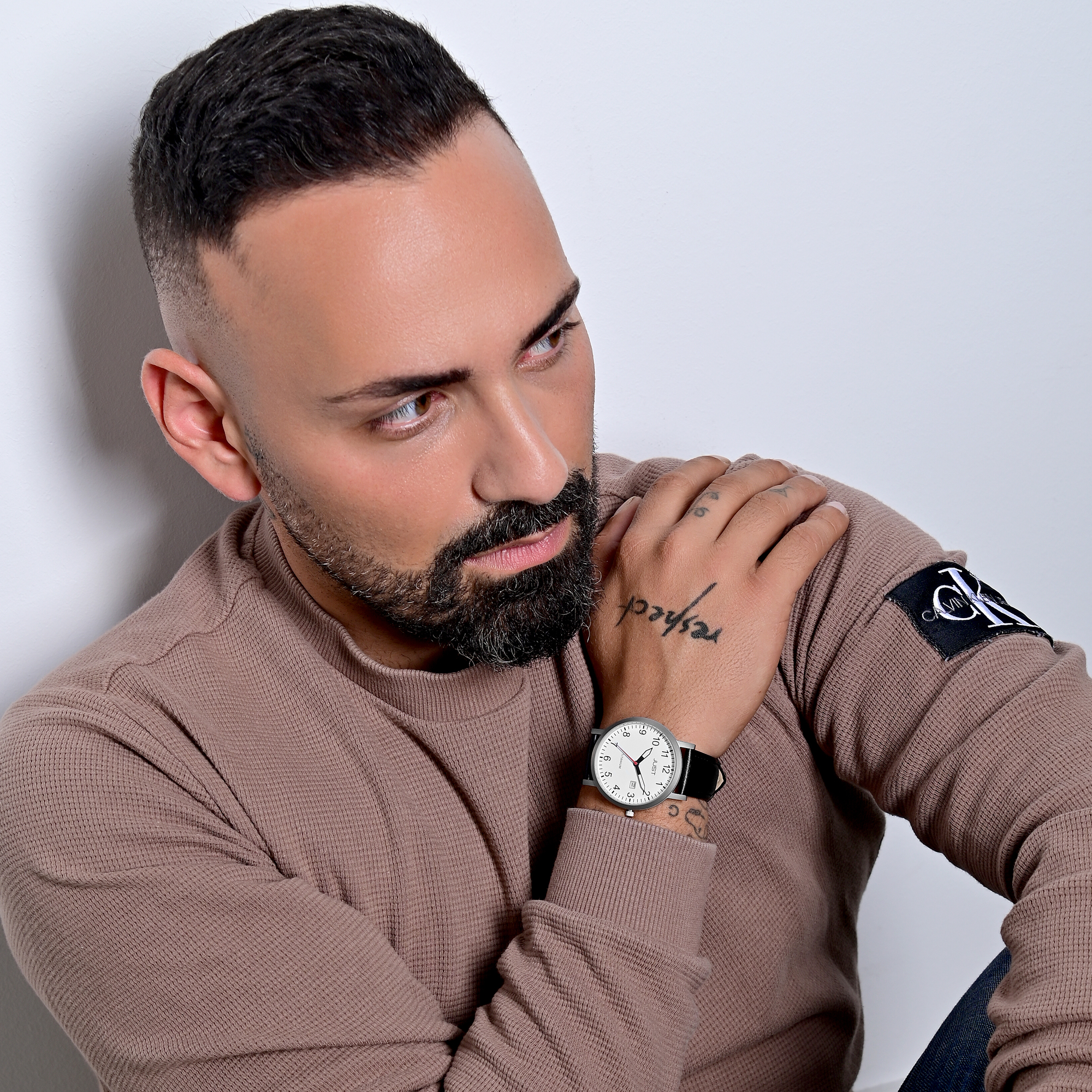 Just Titan Herrenuhr "Keenan" mit Echtlederband, 5 ATM, schwarz/weiß