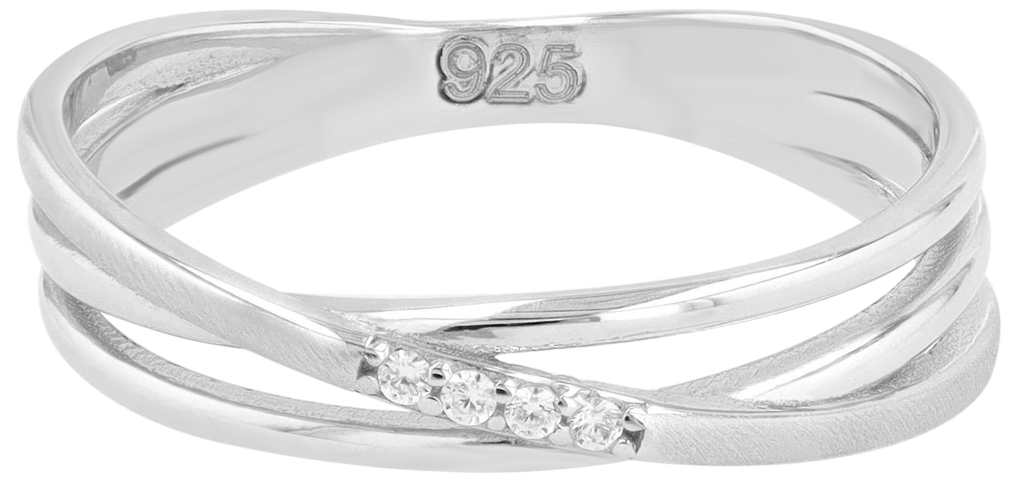 "Amy" 925/- Echt Silber Ring, 3-reihig, Zirkonia, rhodiniert, Gr. 58
