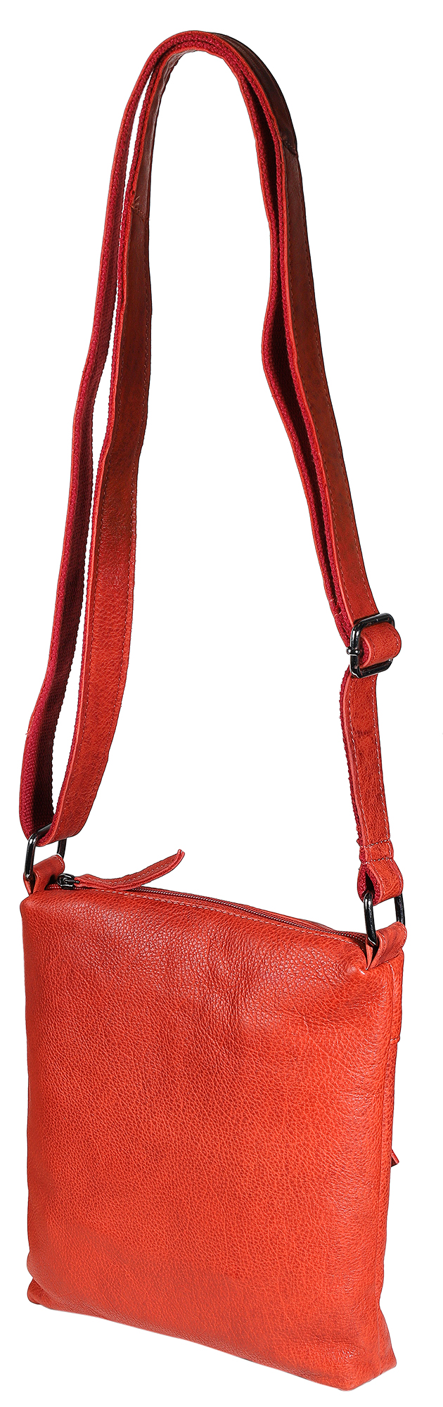 Leonardo Verrelli, Echtleder Umhängetasche, washed, verstellbarer Riemen, Reißverschluss, rot