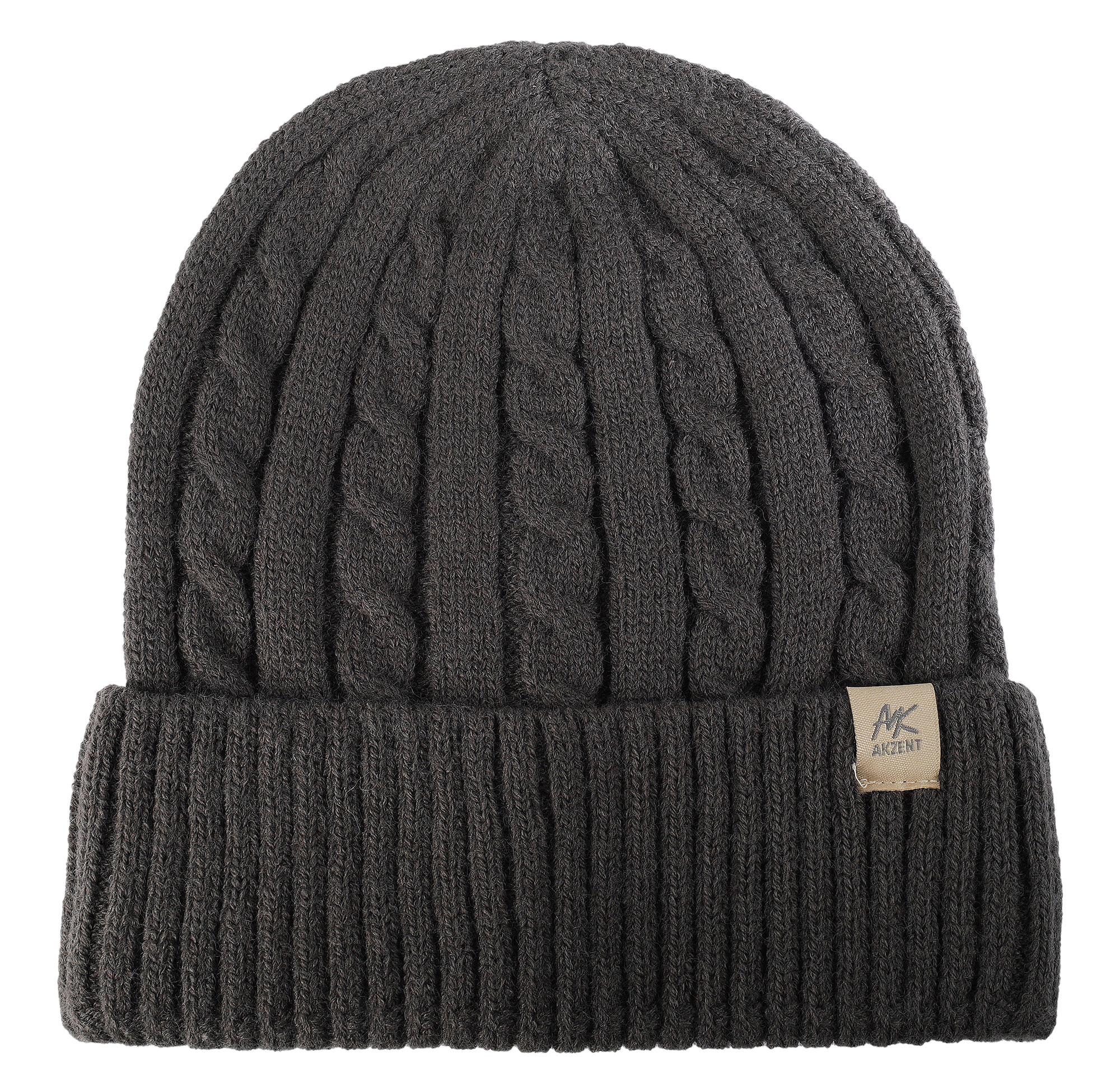 Akzent Strickmütze mit Umschlag, 100% Acryl, 4-VE, grau