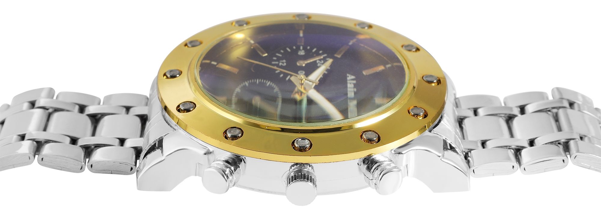 Alain Miller Herrenuhr mit Edelstahlband, silberfarbig/ goldfarbig/ schwarz