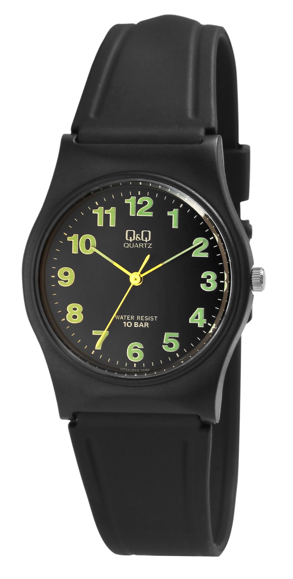 Q&Q Jugenduhr Kunststoffarmband, Ø 33 mm, schwarz (grün)