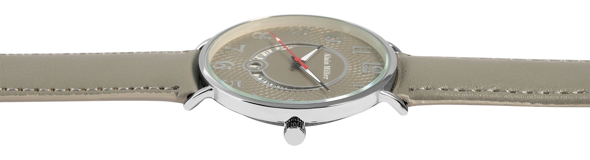 Alian Miller Herrenuhr mit Band aus Lederimitat, grau, grau