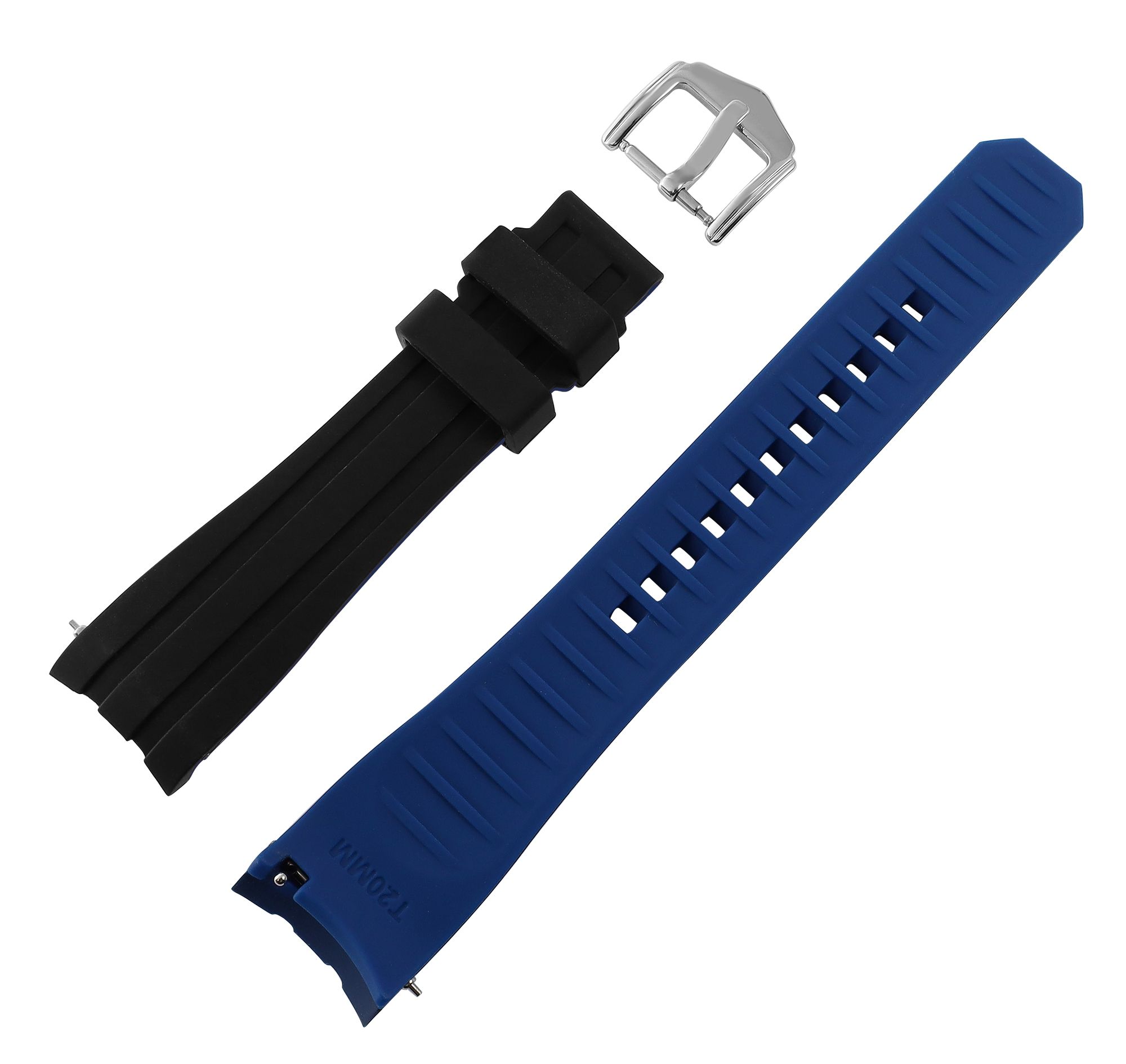 Schnellwechselarmband für Uhren, Silikon, Dornschließe, schwarz/blau, 20 mm
