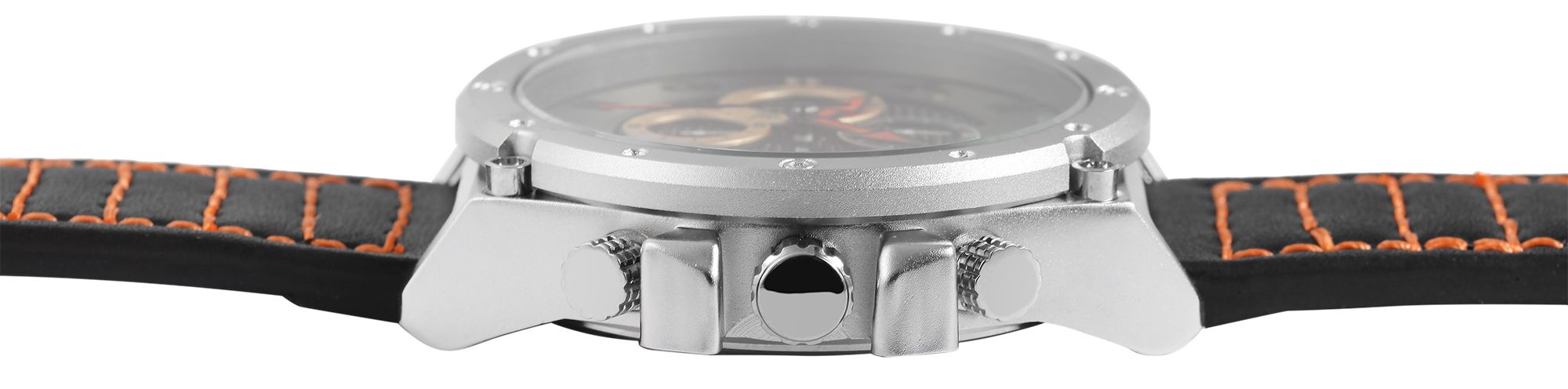 ELITE Herrenchronograph mit Echtlederarmband, schwarz/silberfarben/orange