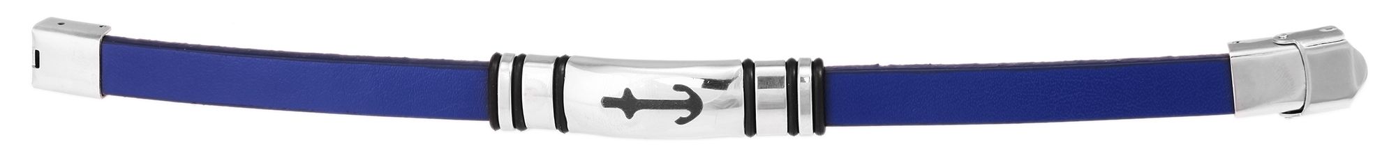 Akzent Echtlederarmband mit Edelstahlelement, Ankermotiv, blau/silberfarben