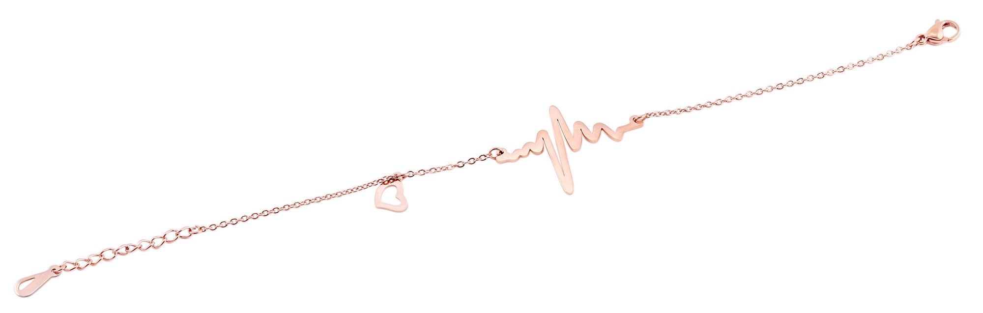 "Hanna" Edelstahl Armband mit Anhänger - Herz & Herzschlag, 17+3 cm, roségoldfarbig