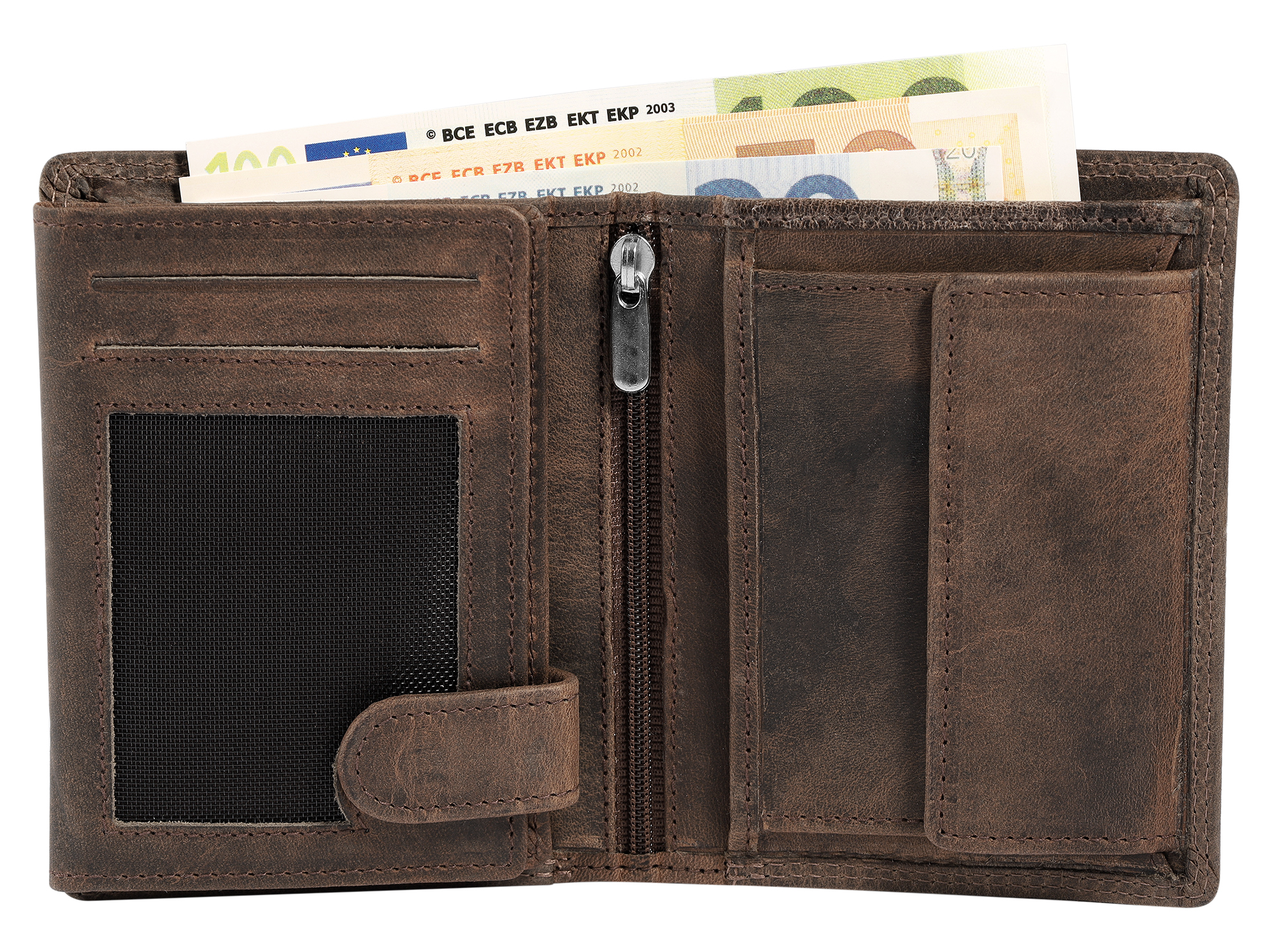 Akzent Echt Leder (Hunter-Leder) Geldbörse, RFID, Hochformat, "Traktor", dunkelbraun