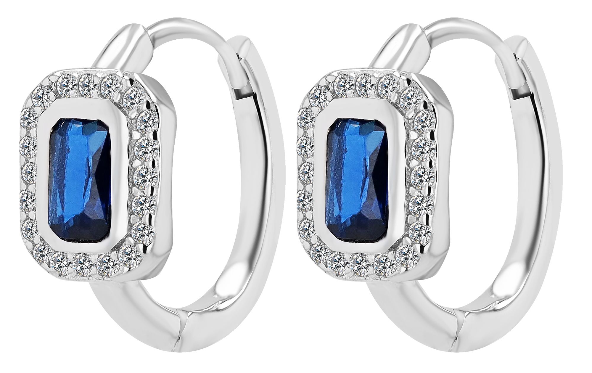 925/- Echt Silber Klapp-Creolen "Liora" blauen und weißen Zirkonia, rhodiniert