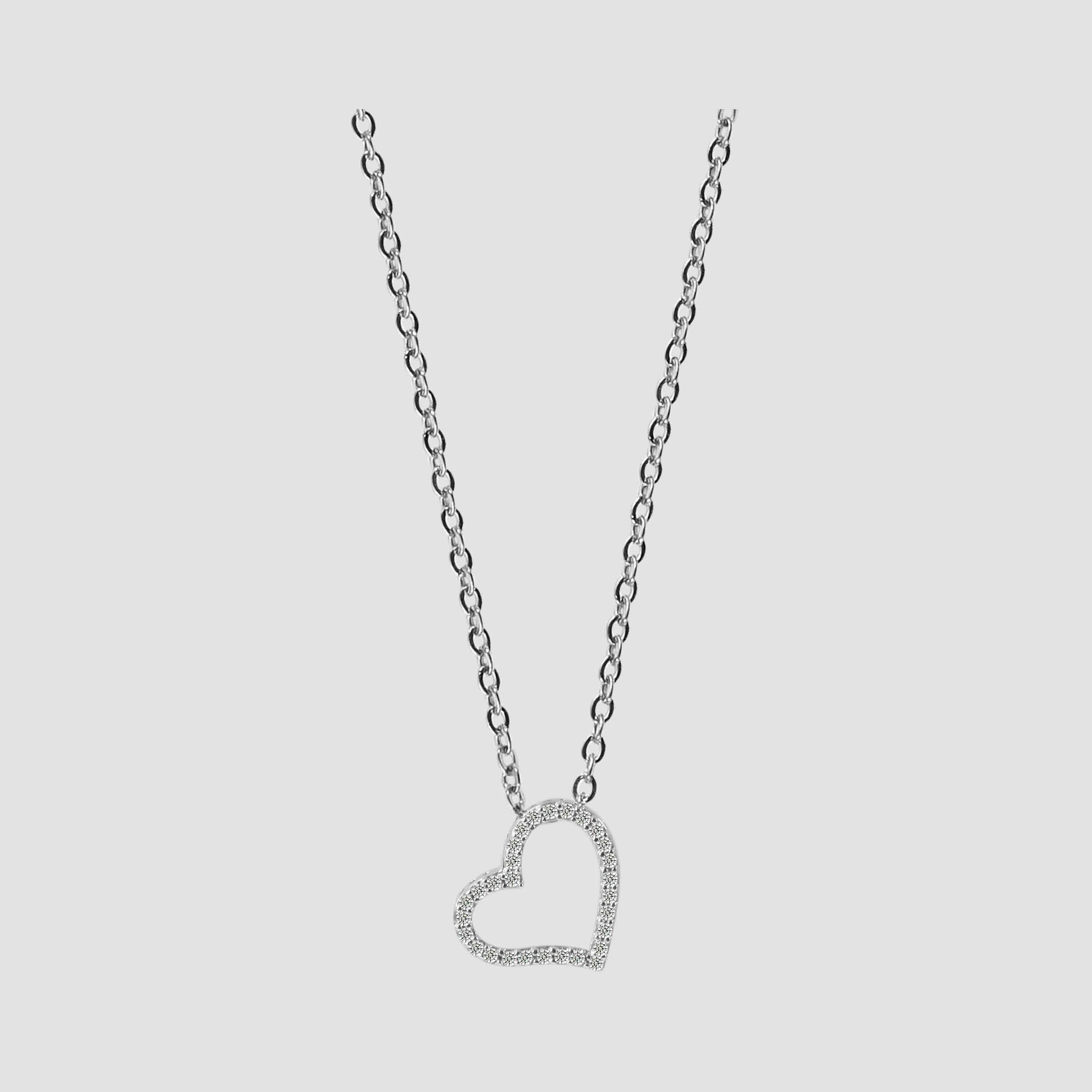 "Milla" 925er Echt Silber Kette (45 cm) mit Anhänger - Herz, Zirkonia, rhodiniert