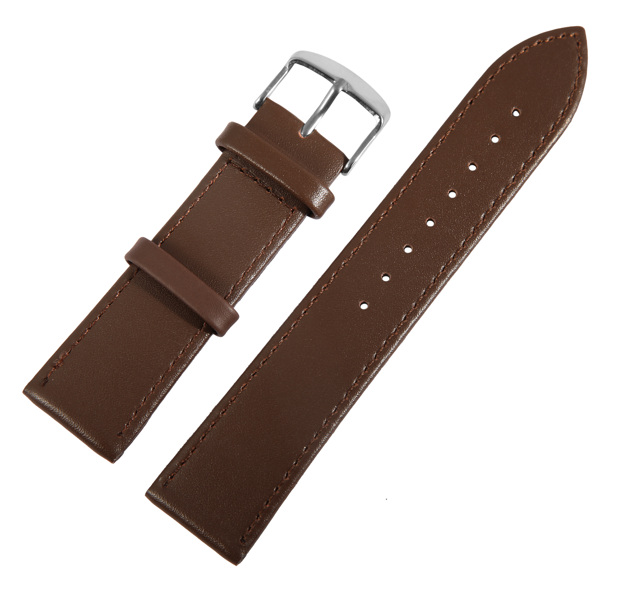 Echtleder-Uhrenarmband, braun/ silberfarben, 22 mm