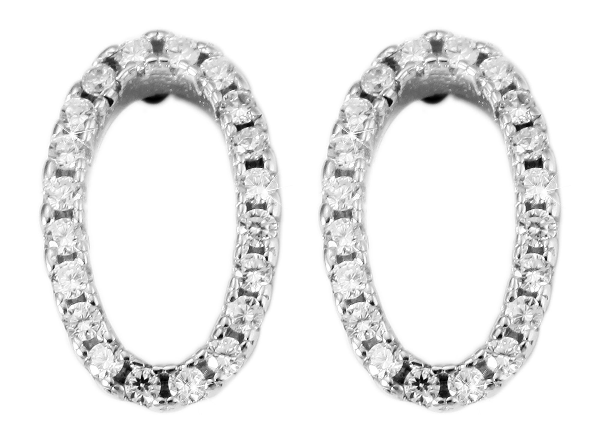 925/- Echt Silber Ohrstecker, Oval mit Zirkoniabesatz, rhodiniert