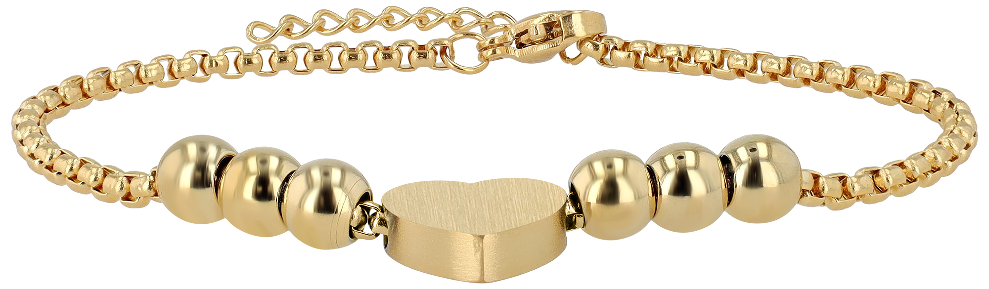 "Hilla" Edelstahl Armband - Herz & Kugeln, 17 + 3 cm, gravierbar, goldfarben