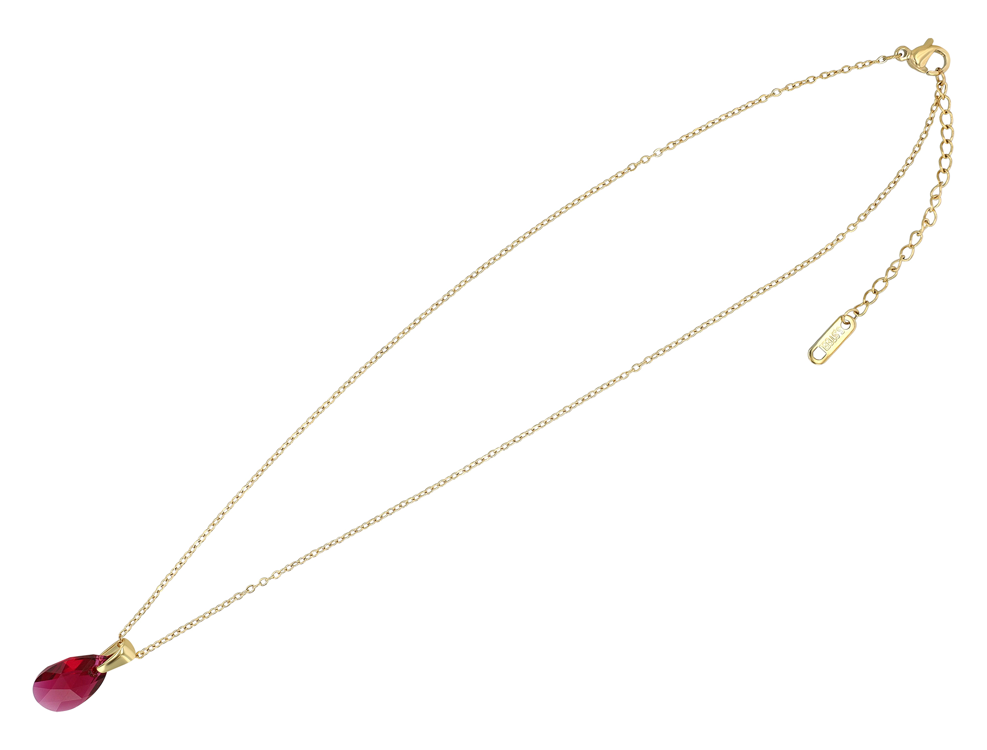 "Sheridan" Akzent Edelstahkette mit Swarowski, Tropfen, 42 + 5 cm, goldfarben/ rot