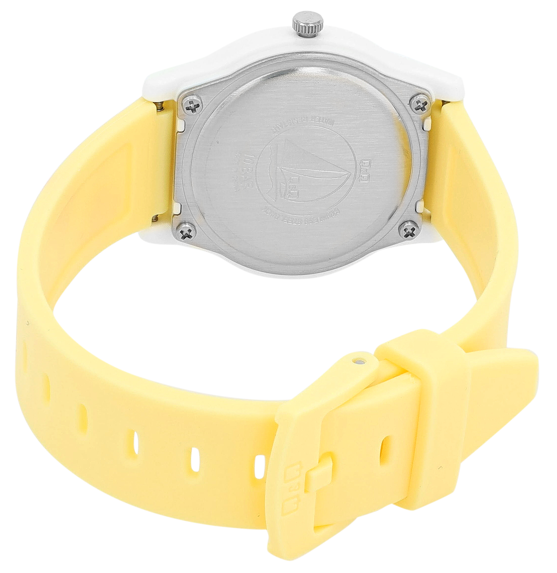 Q&Q Kinderuhr Ø 31 mm, Resinband, gelb/ weiß - Rauten-Muste