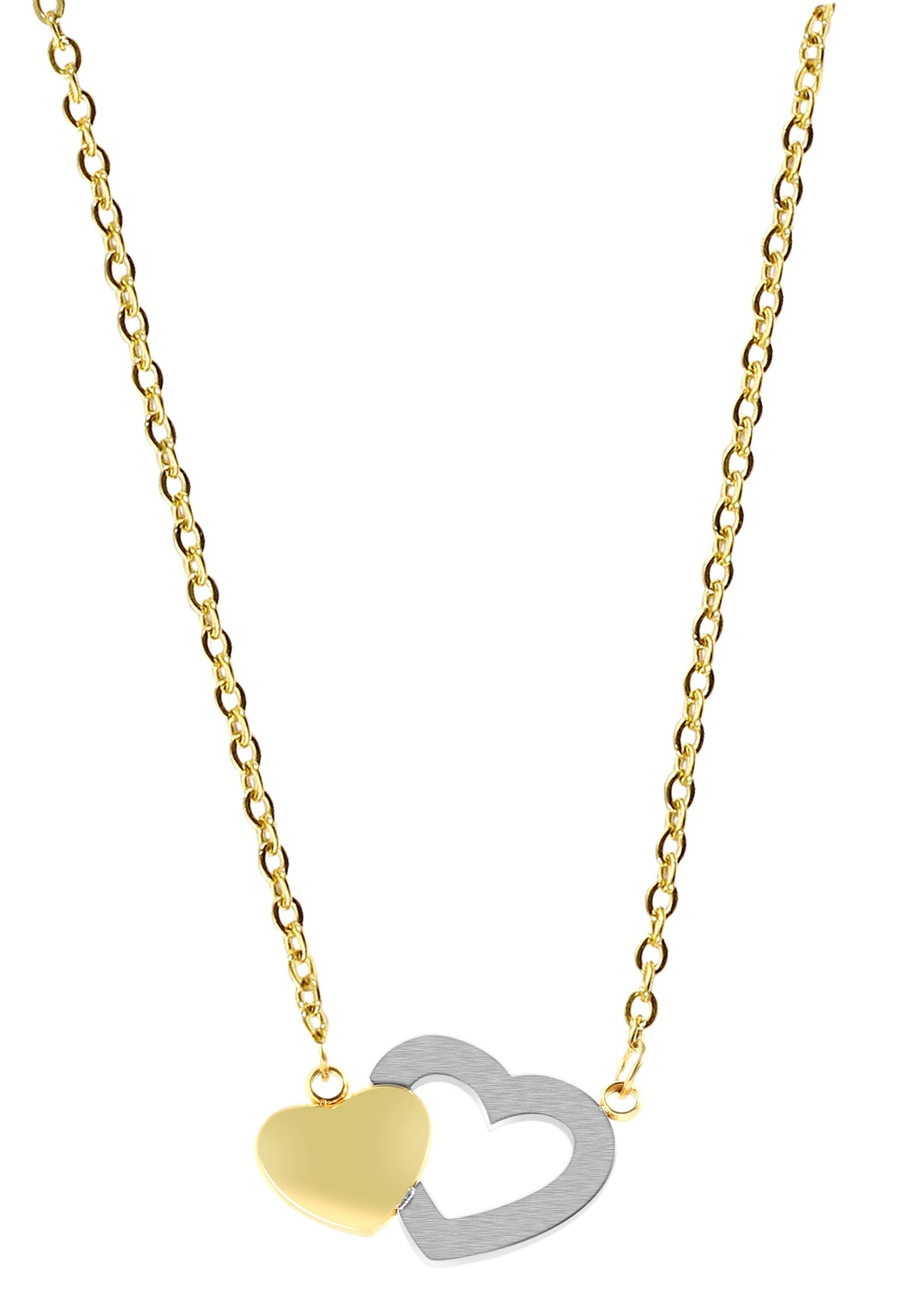 Akzent Schmuckset mit Kette und Ohrstecker, Edelstahl, Herz, bicolor