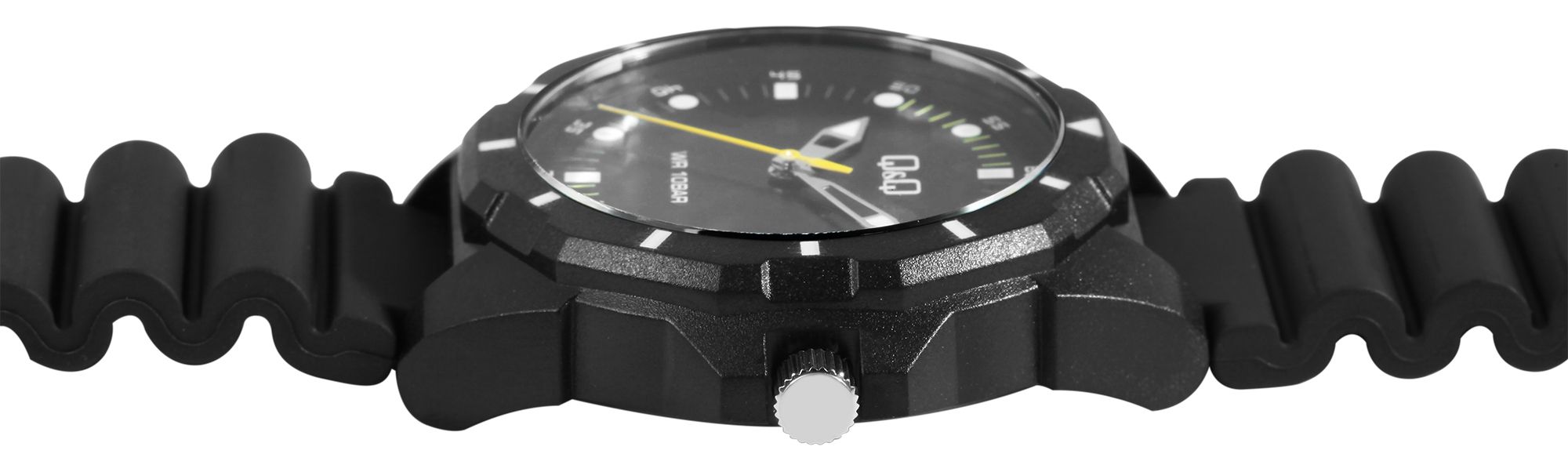 Q&Q Herrenuhr mit Resinband, Ø 43 mm, schwarz (gelb)