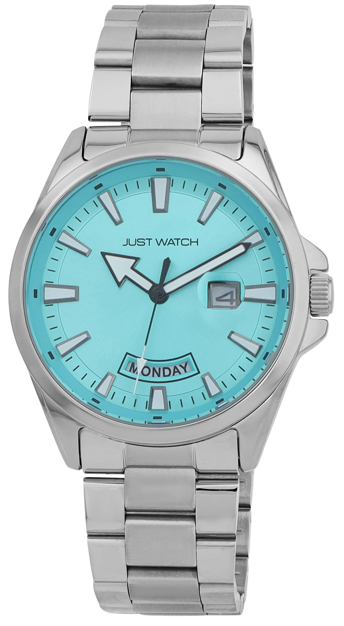 JUST WATCH Herrenuhr "Ben" mit Edelstahlband, Ø 42 mm, silberfarben/türkis, 5ATM