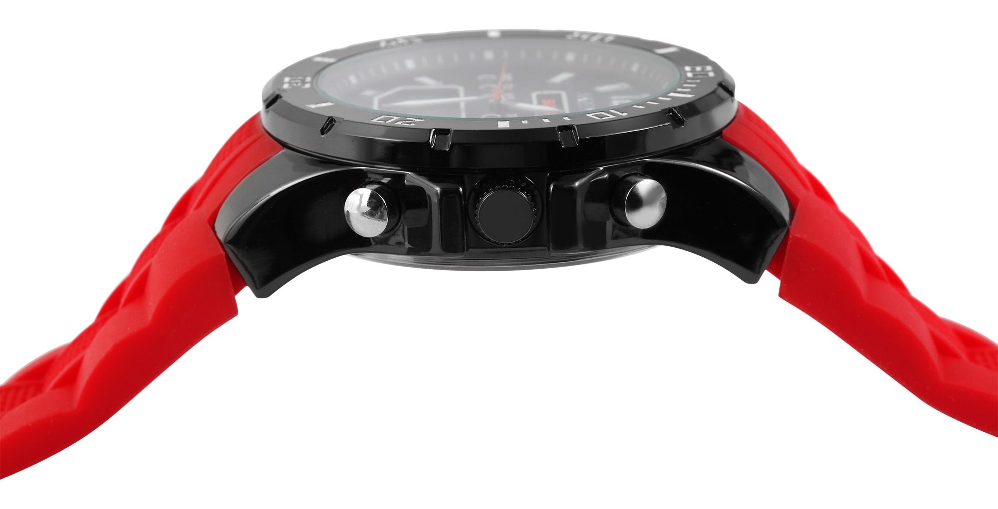 Akzent Analog-Digital Herrenuhr mit Silikonarmband, rot