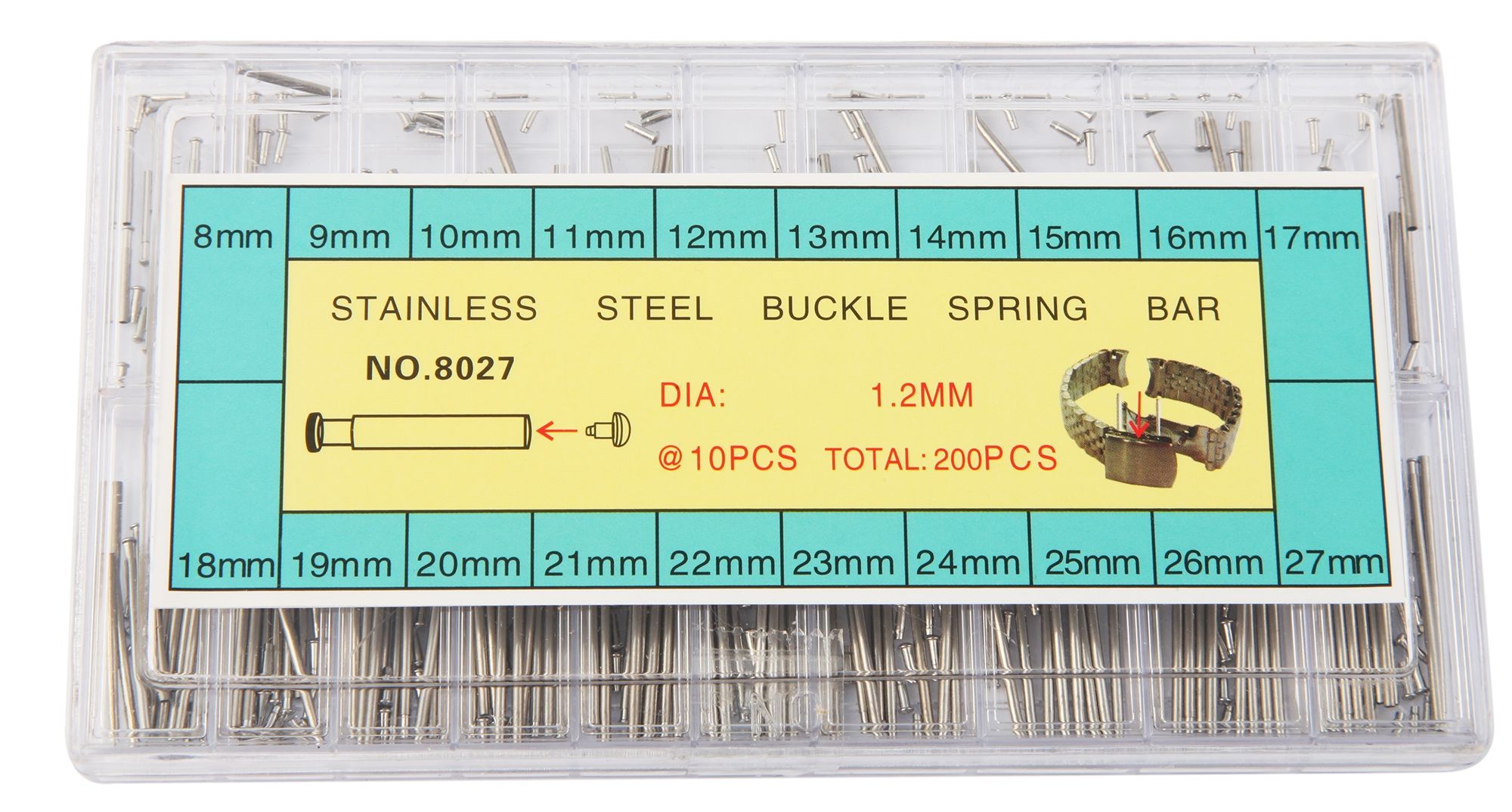 200-teiliges Federsteg-Set für Uhrenschließen (Ø 1,2 mm)/ 8 mm - 27 mm