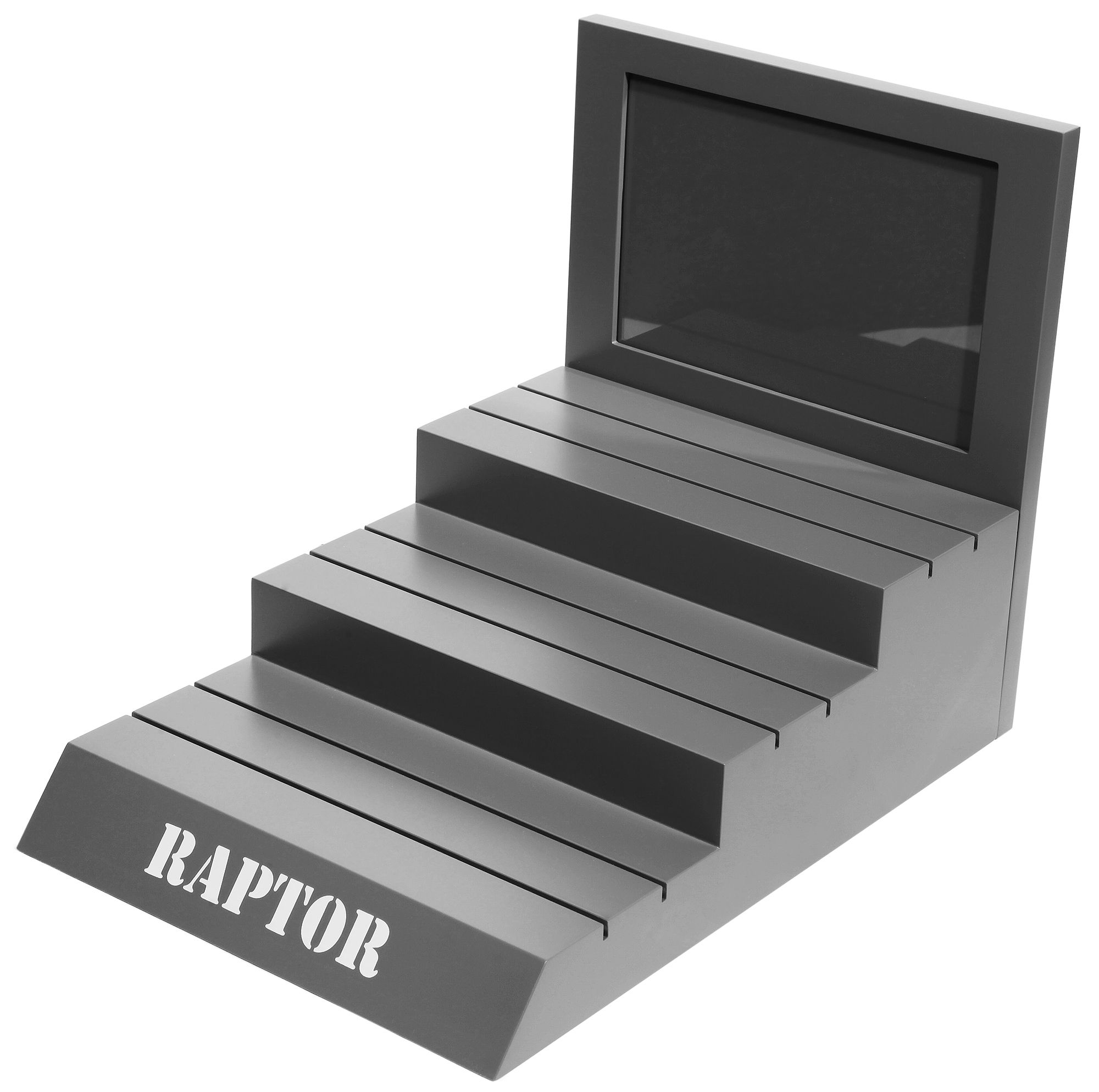 Raptor Uhrendisplay, grau mit Uhrenaufsteller, 27 cm x 39 cm x 30 cm