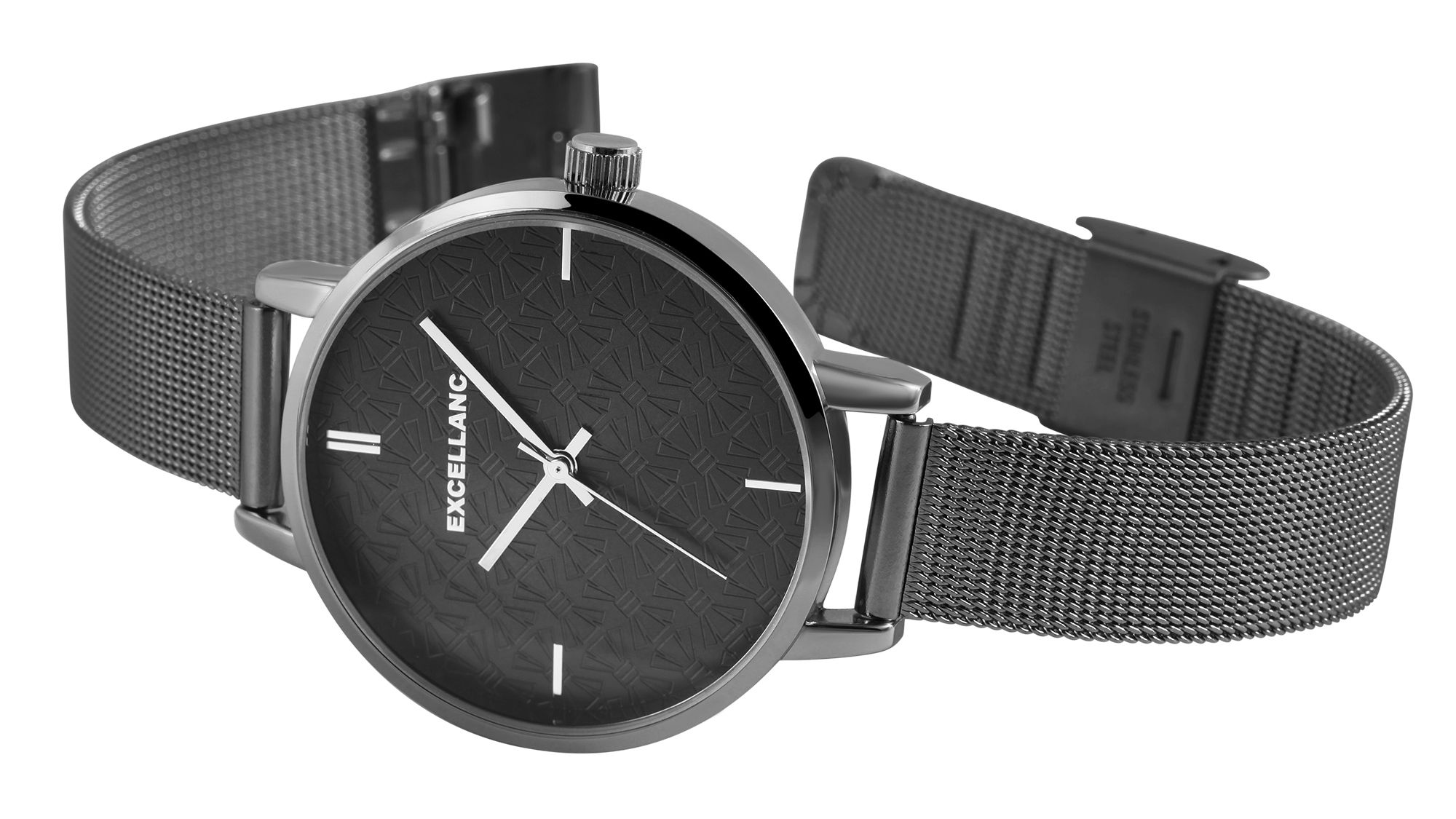Excellanc Damenuhr mit Edelstahl Meshband in schwarz