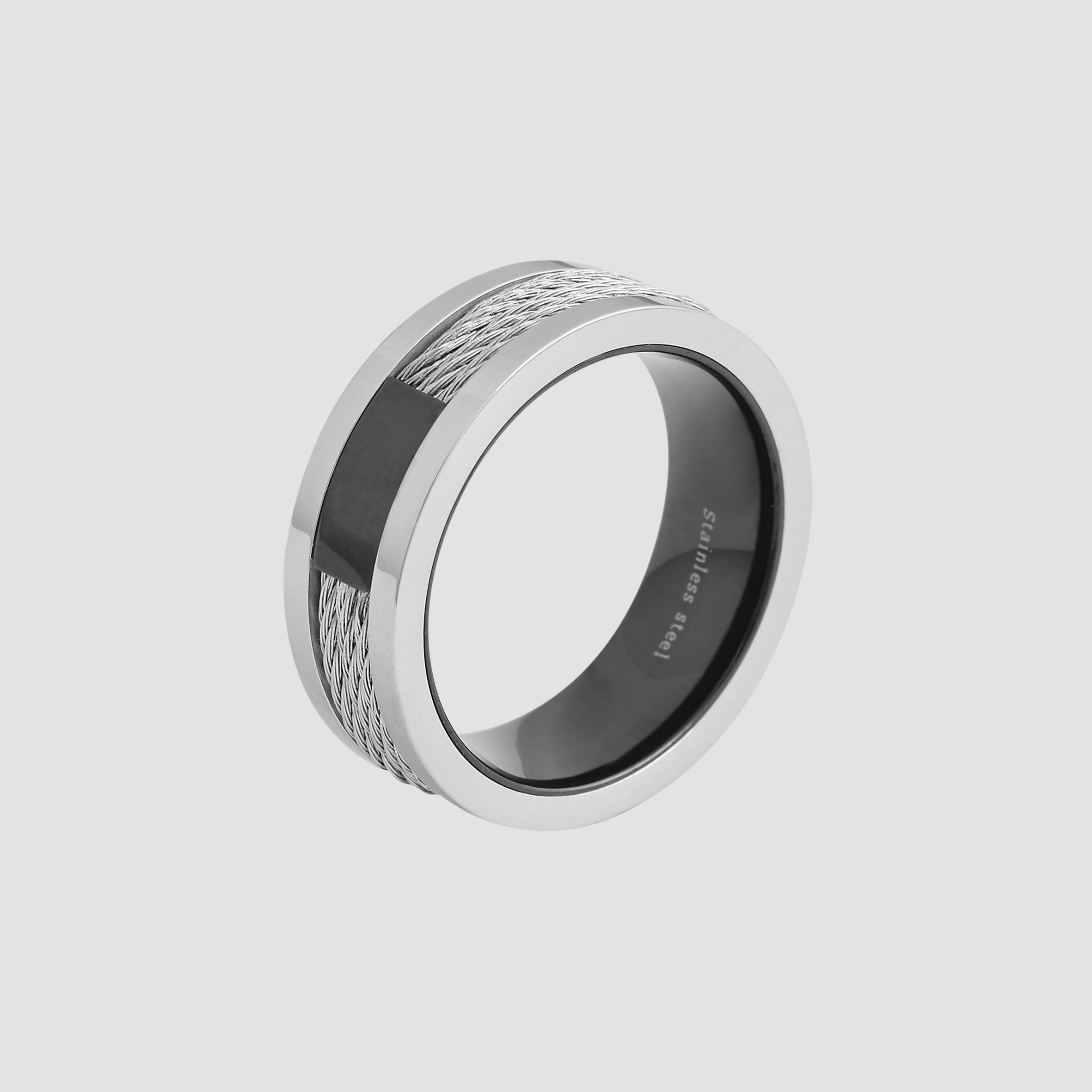 Akzent Herren-Ring aus Edelstahl, bicolor (silberfarben/ schwarz), Gr. 64