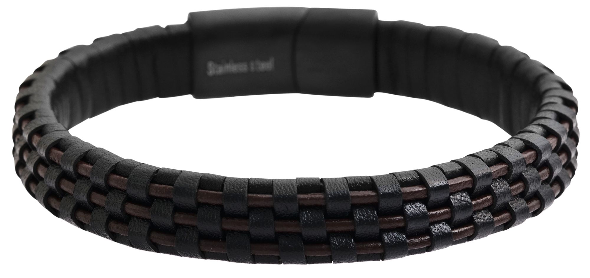 Akzent Herrenarmband aus Echtleder und Edelstahl, schwarz/braun, Länge 19 cm