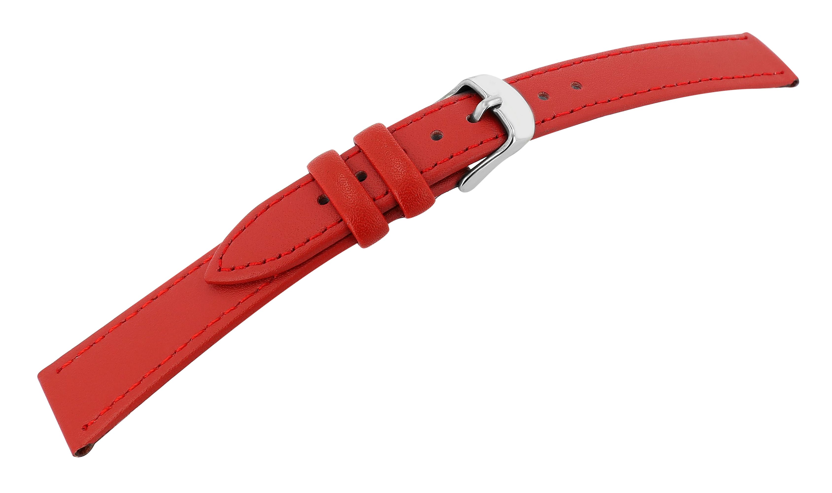 Echtleder-Uhrenarmband, rot/ silberfarben, 10 mm
