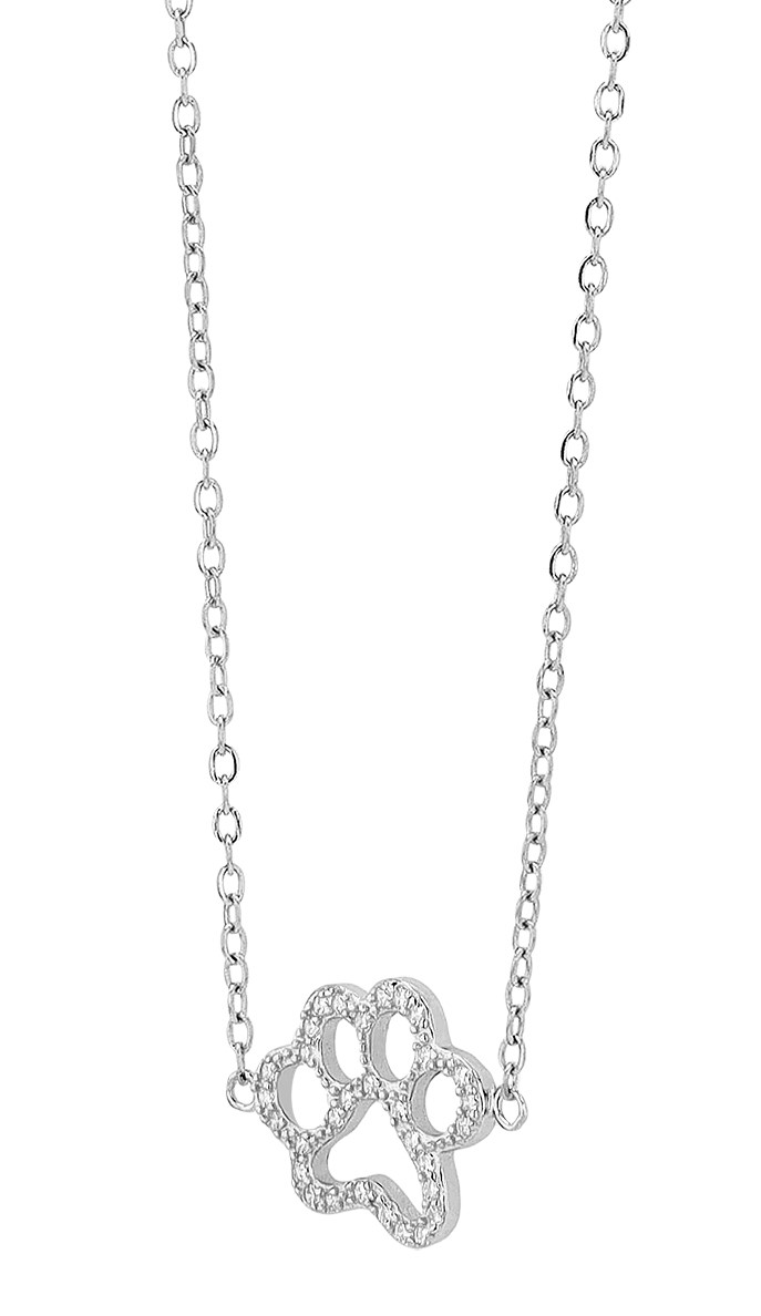 "Lulu", 925/-  Echt Silber Kette mit Anhänger Hundepfote mit Zirkonia, silberfarben rhodiniert