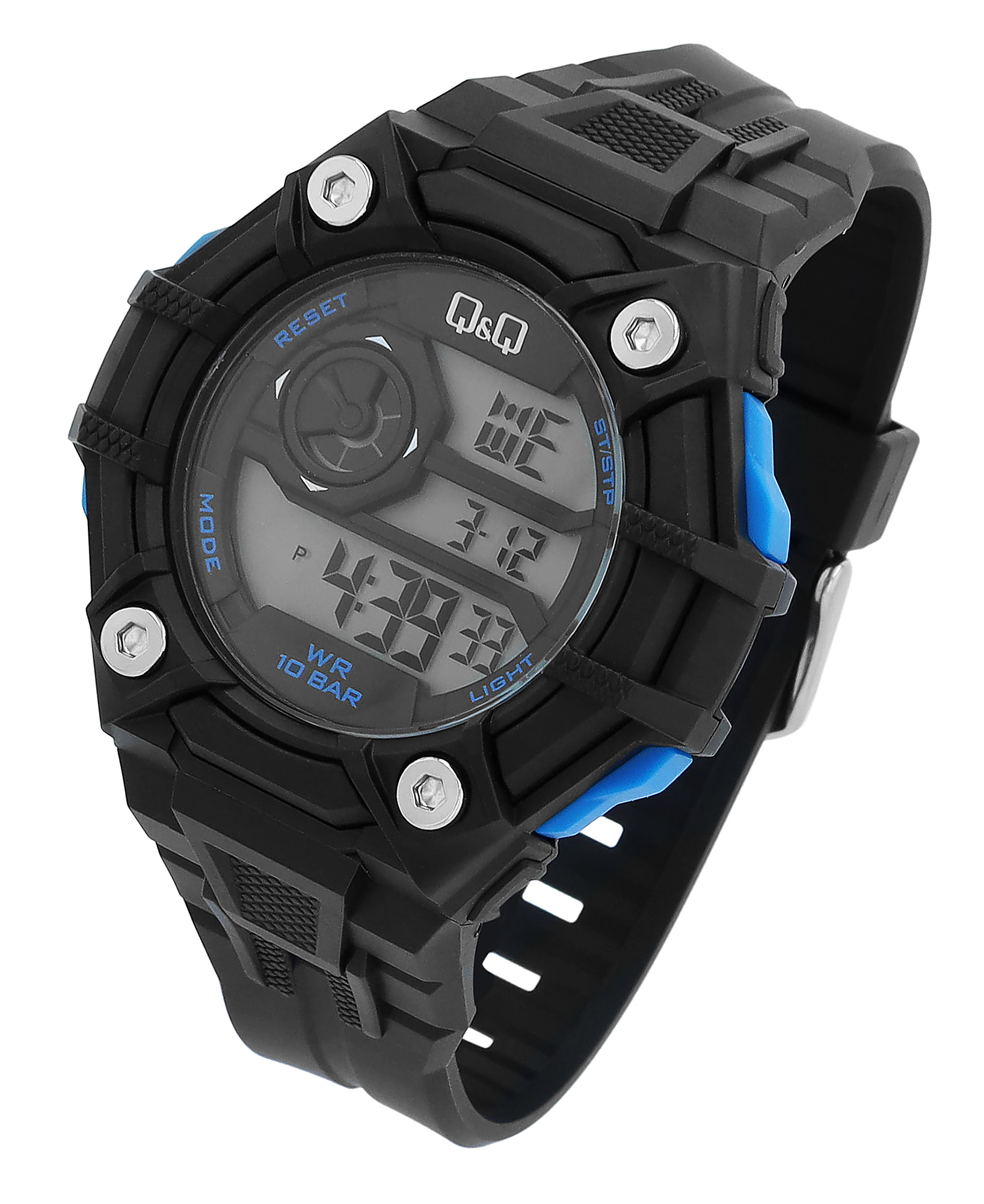 Q&Q Herren Digitaluhr, Silikonarmband, multifunktion, schwarz/blau