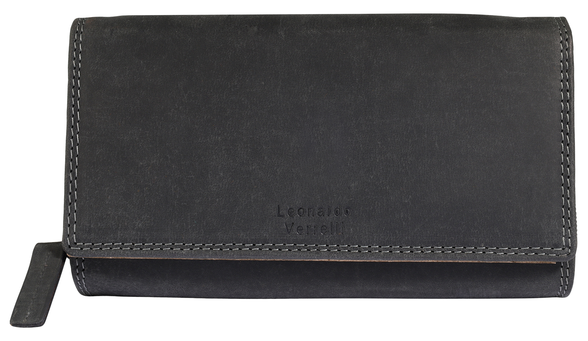Leonardo Verrelli, Echtleder (Vintage) Damen Geldbörse, länglich & RFID, schwarz