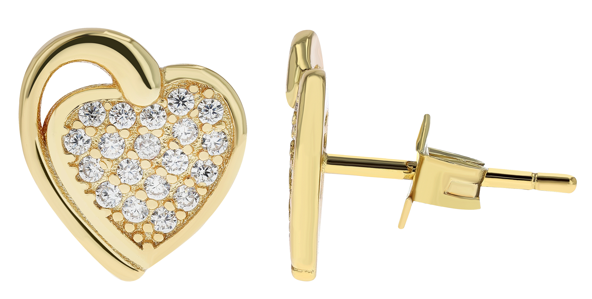 "Keoma", 925/- Echt Silber Schmuckset (Ohrstecker & Anhänger), Herz, Zirkonia, vergoldet