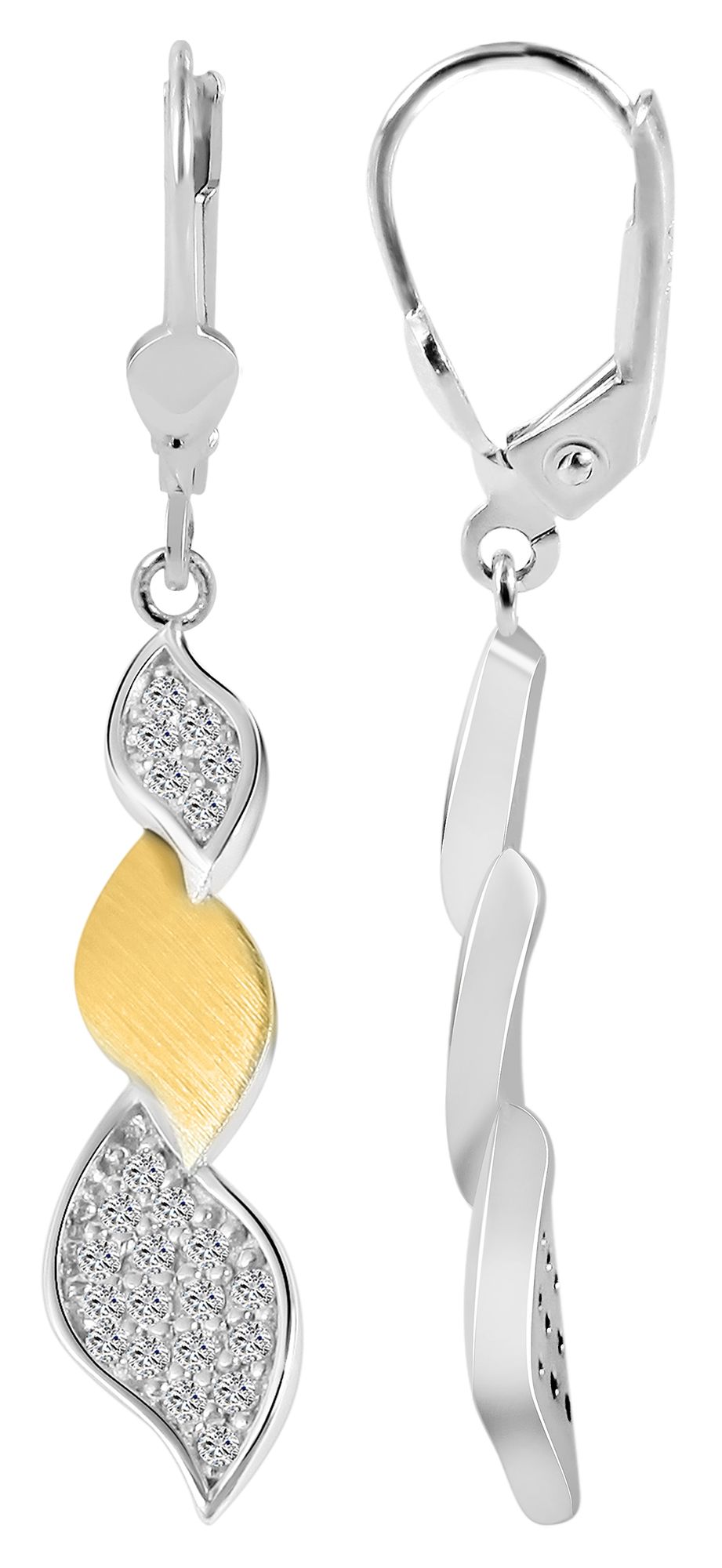 925/- Echt Silber Ohrhänger "Matea" mit Zirkoniabesatz, bicolor, 925/rhodiniert