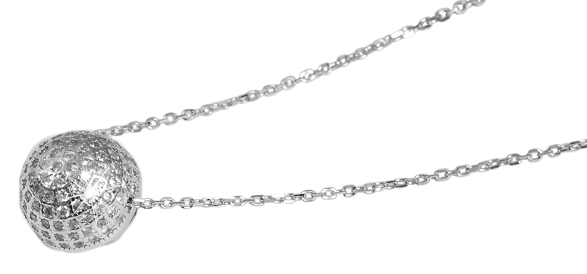 "Feria" 925/- Echt Silber Kette mit Anhänger - Kugel Ø 8 mm, Zirkonia  rhodiniert