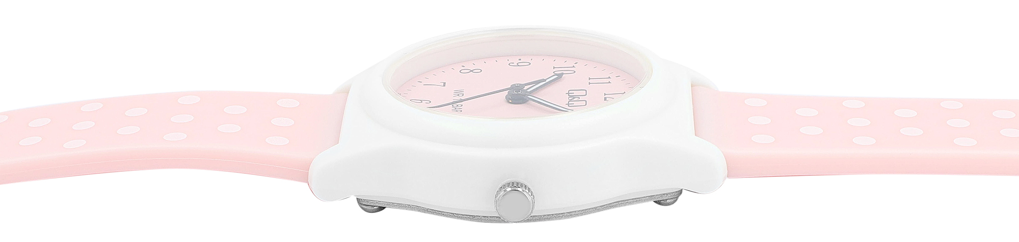 Q&Q Kinderuhr Ø 31 mm, Resinband, rosa/ weiß - Punktemuster