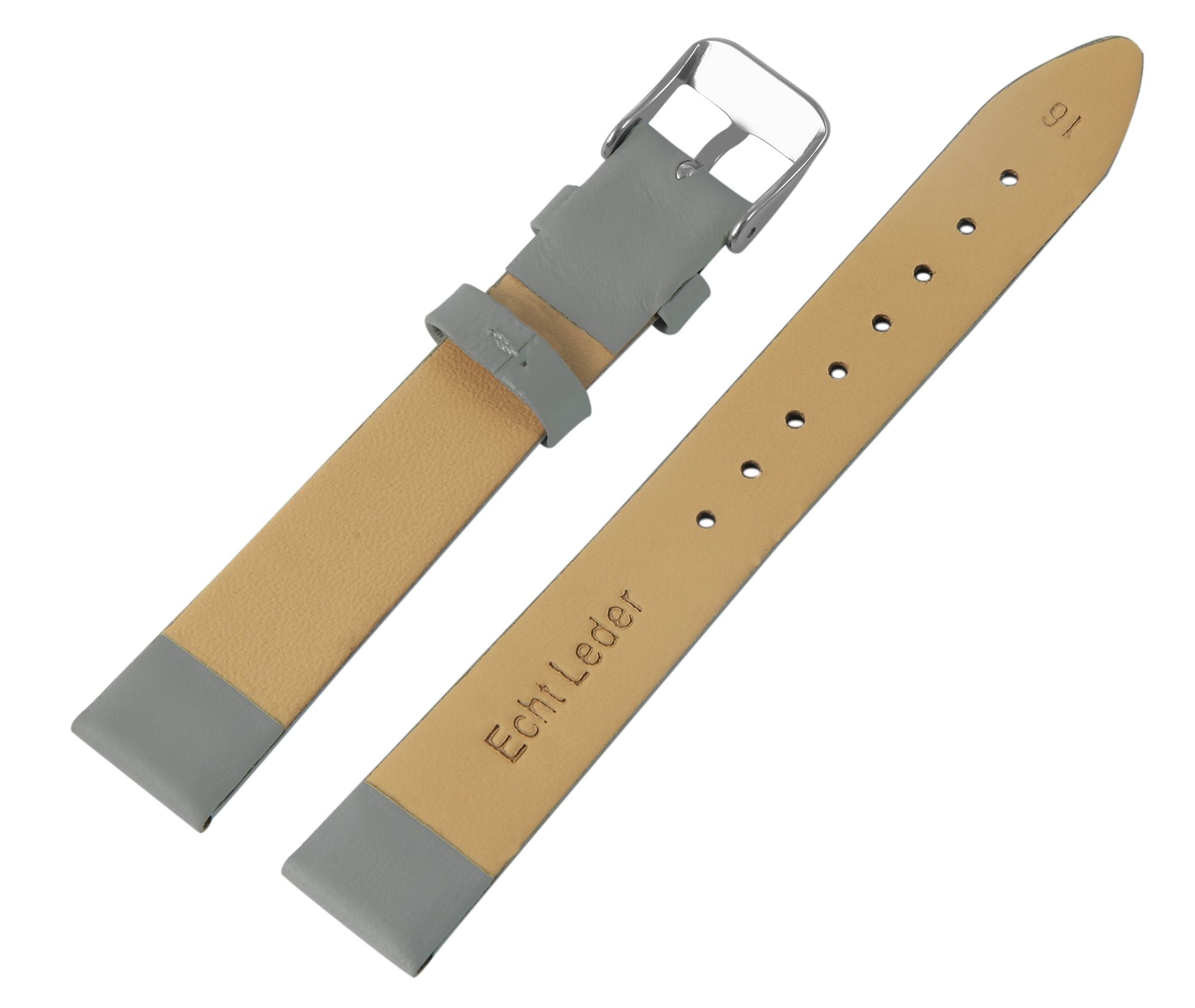 Echtleder-Uhrenarmband, nahtlos, grau, 20 mm