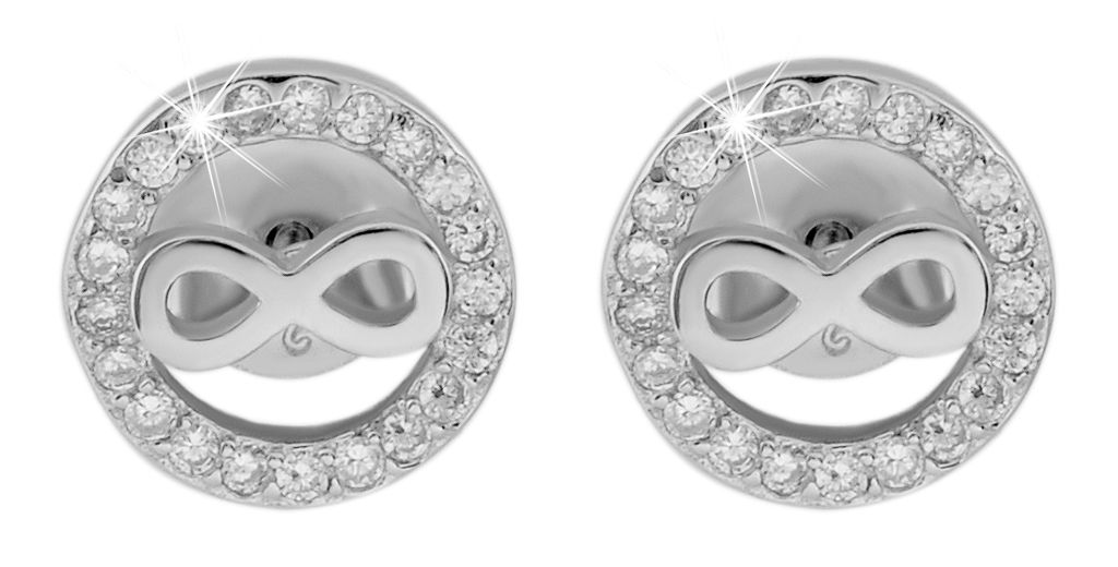 "Irina" 925/- Echt Silber Schmuckset (Anhänger und Ohrstecker) - Infinity-Symbol, rhodiniert