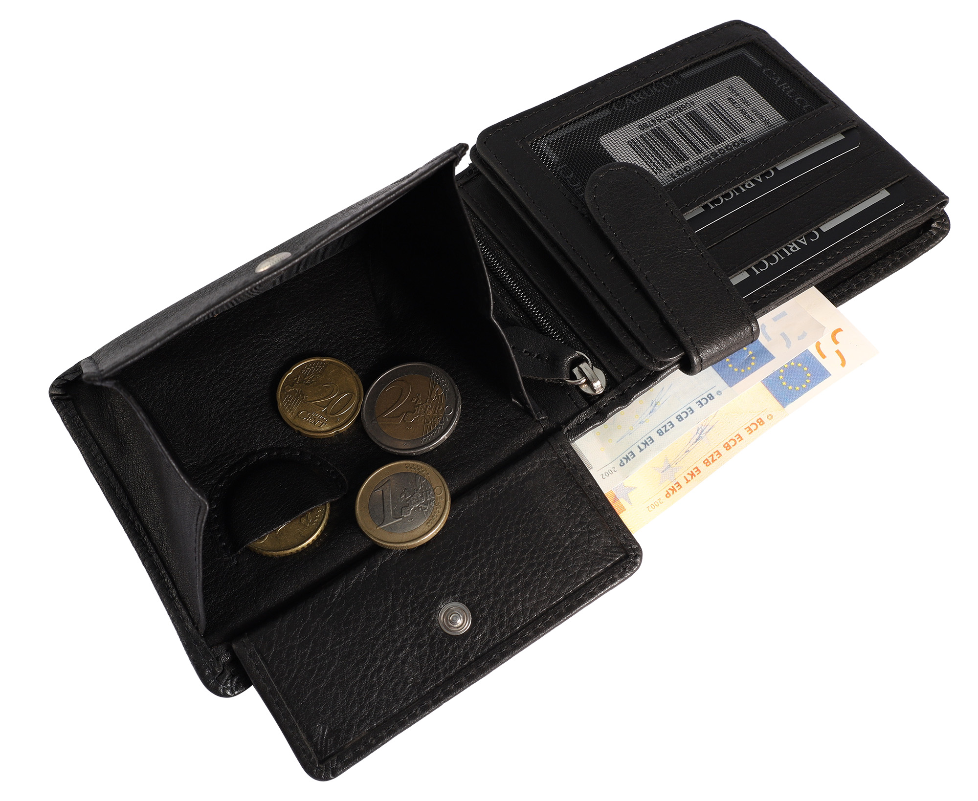 Carucci Echtleder (Bonanza) Geldbörse mit Box, RFID, Querformat, schwarz/ braun