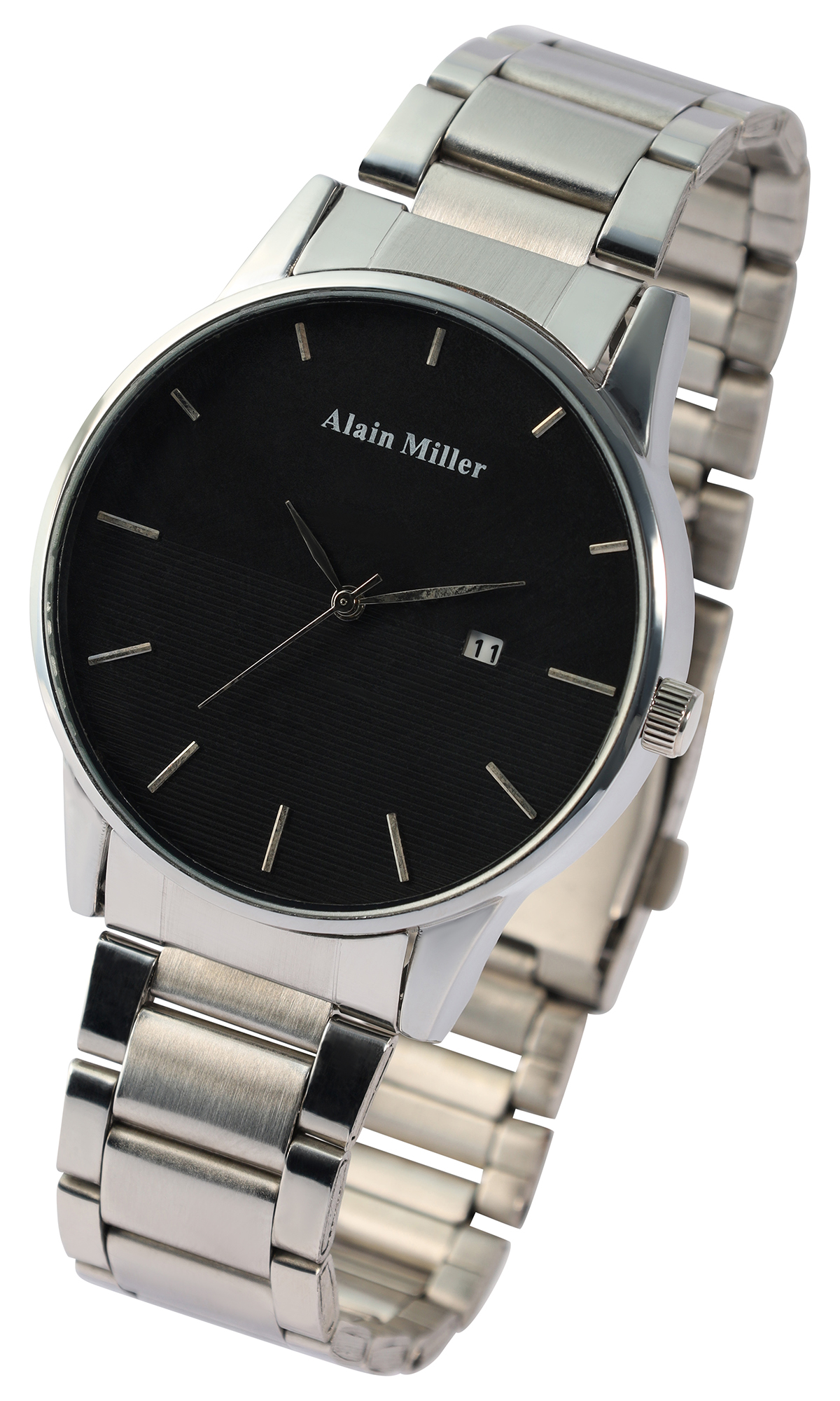 Alain Miller Herrenuhr mit Metallband, silberfarbig, Ø 4,5 cm