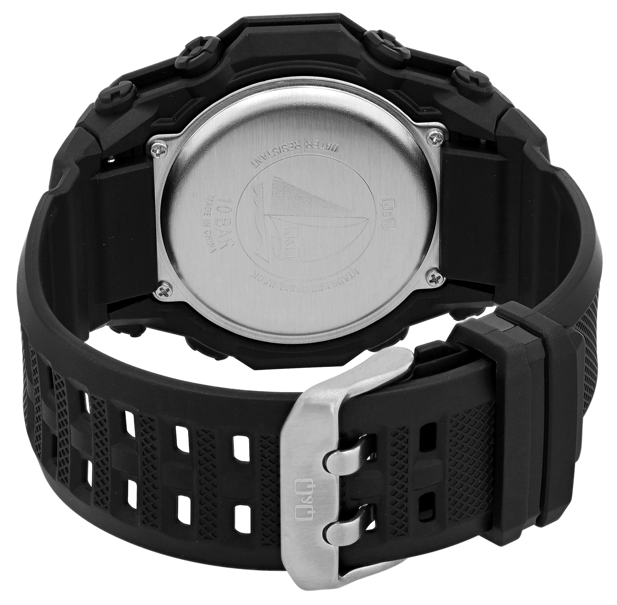 Q&Q Digitaluhr für Herren Ø 50 mm, Resinband, schwarz