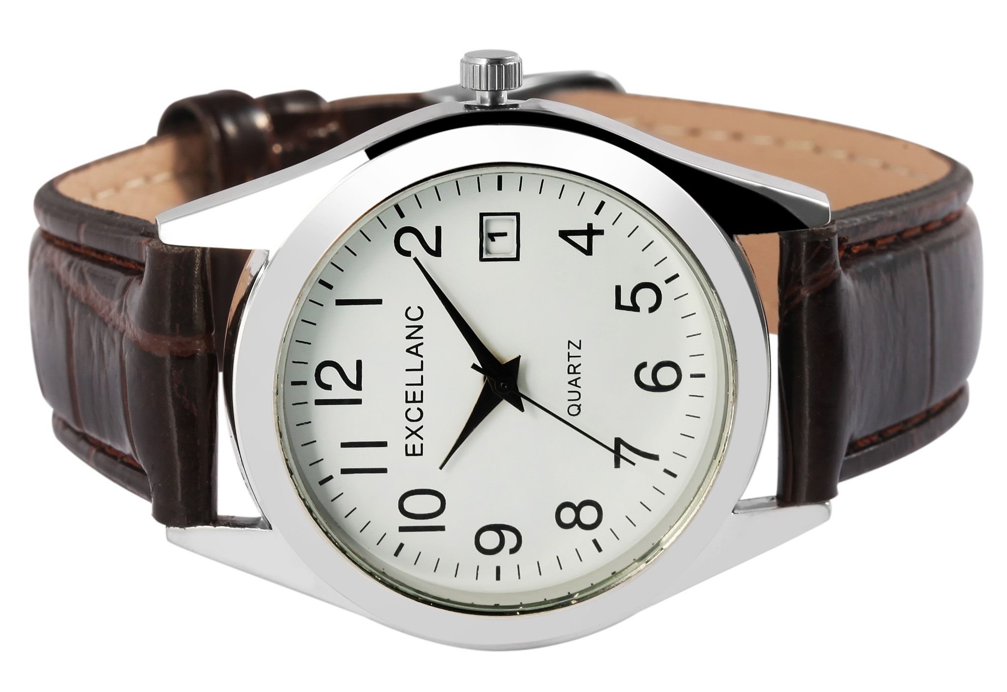 Excellanc Damenuhr mit Lederimitationsarmband, braun/silberfarben