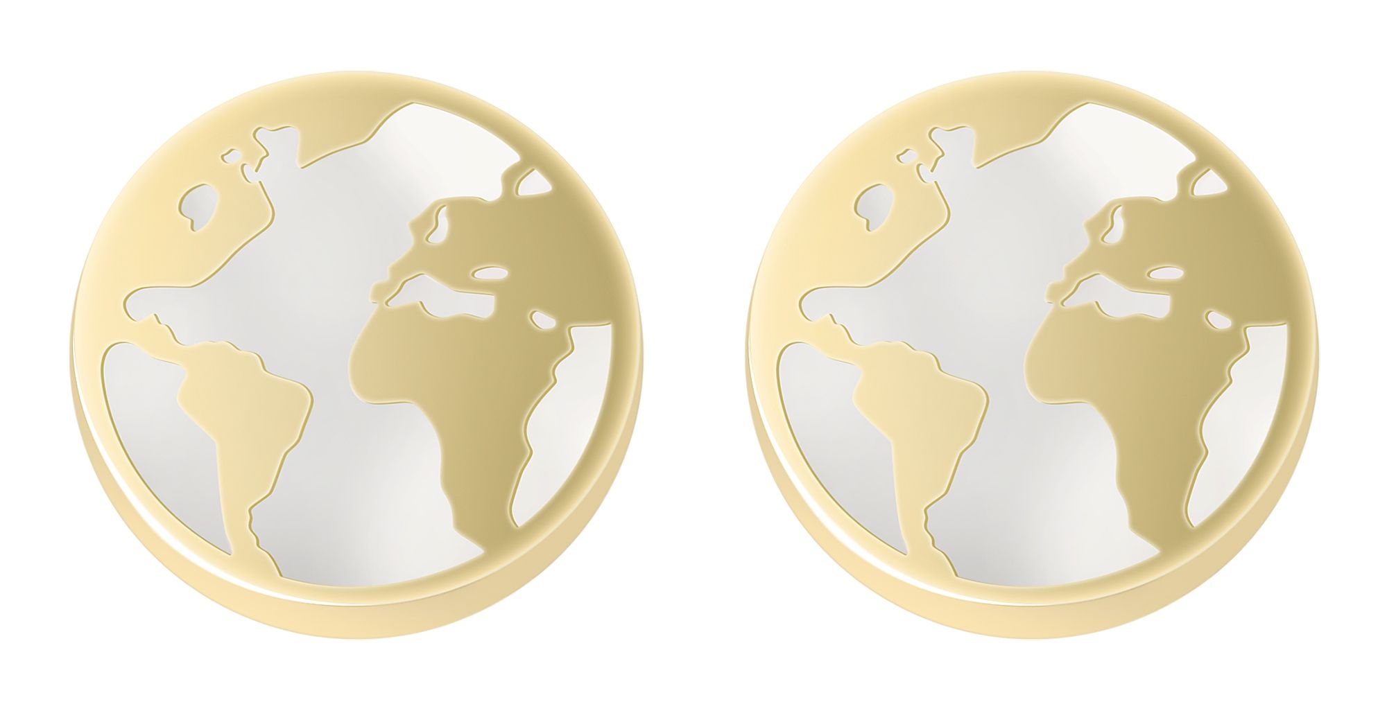 333/- Gold Ohrstecker, rund, Weltkarte, Perlmutt, Gelbgold, 8 Karat