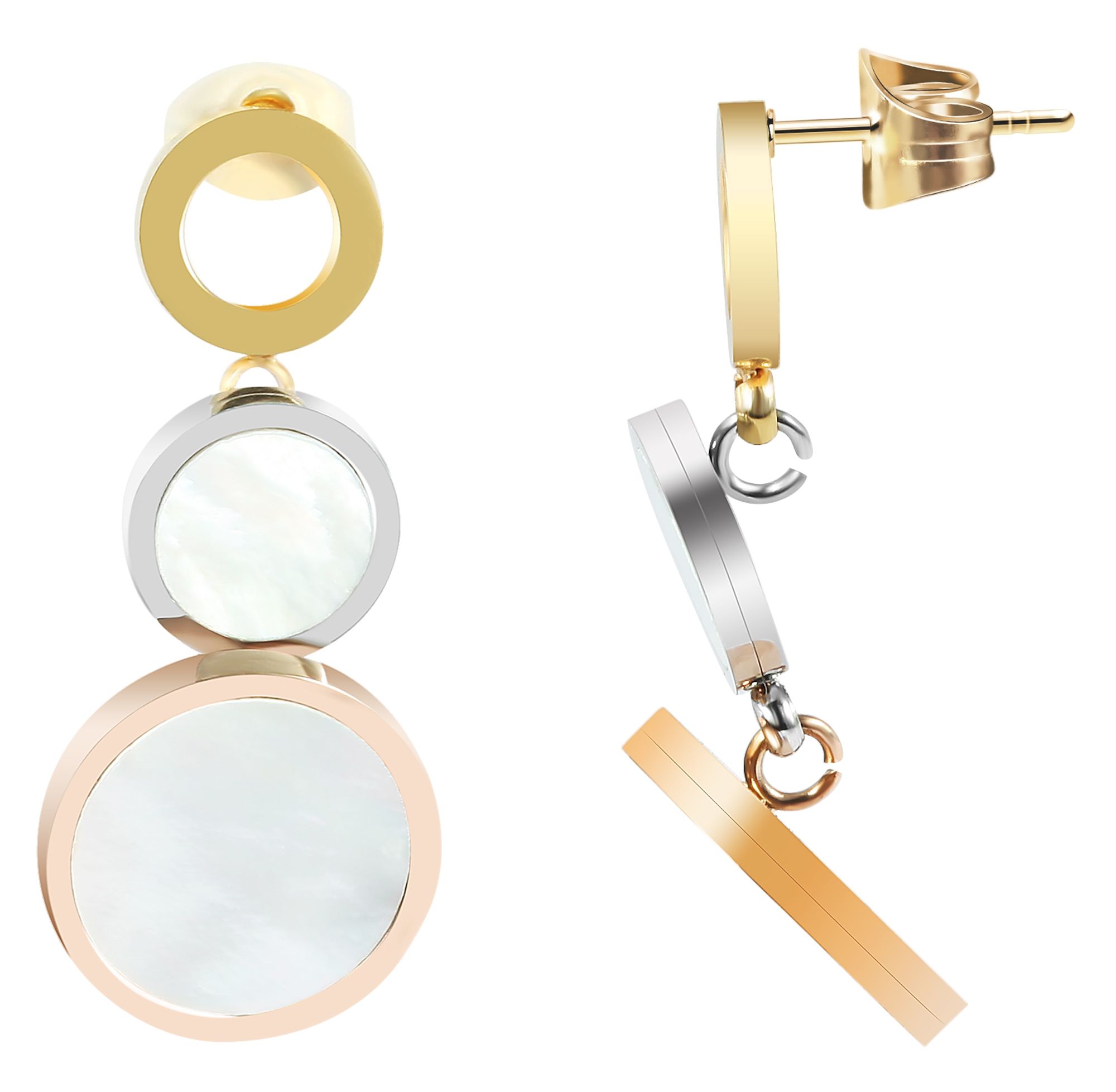 Akzent Schmuckset, Halskette und Ohrstecker, Edelstahl, Perlmutt, tricolor