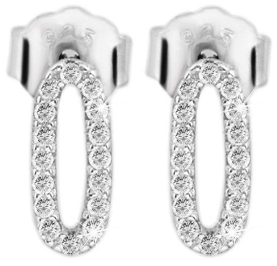 "Olga" 925/- Echt Silber Ohrstecker - oval, Zirkon, silberfarben rhodiniert