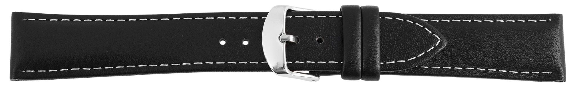 Echtleder-Uhrenarmband, schwarz, weiße Naht, 12 mm