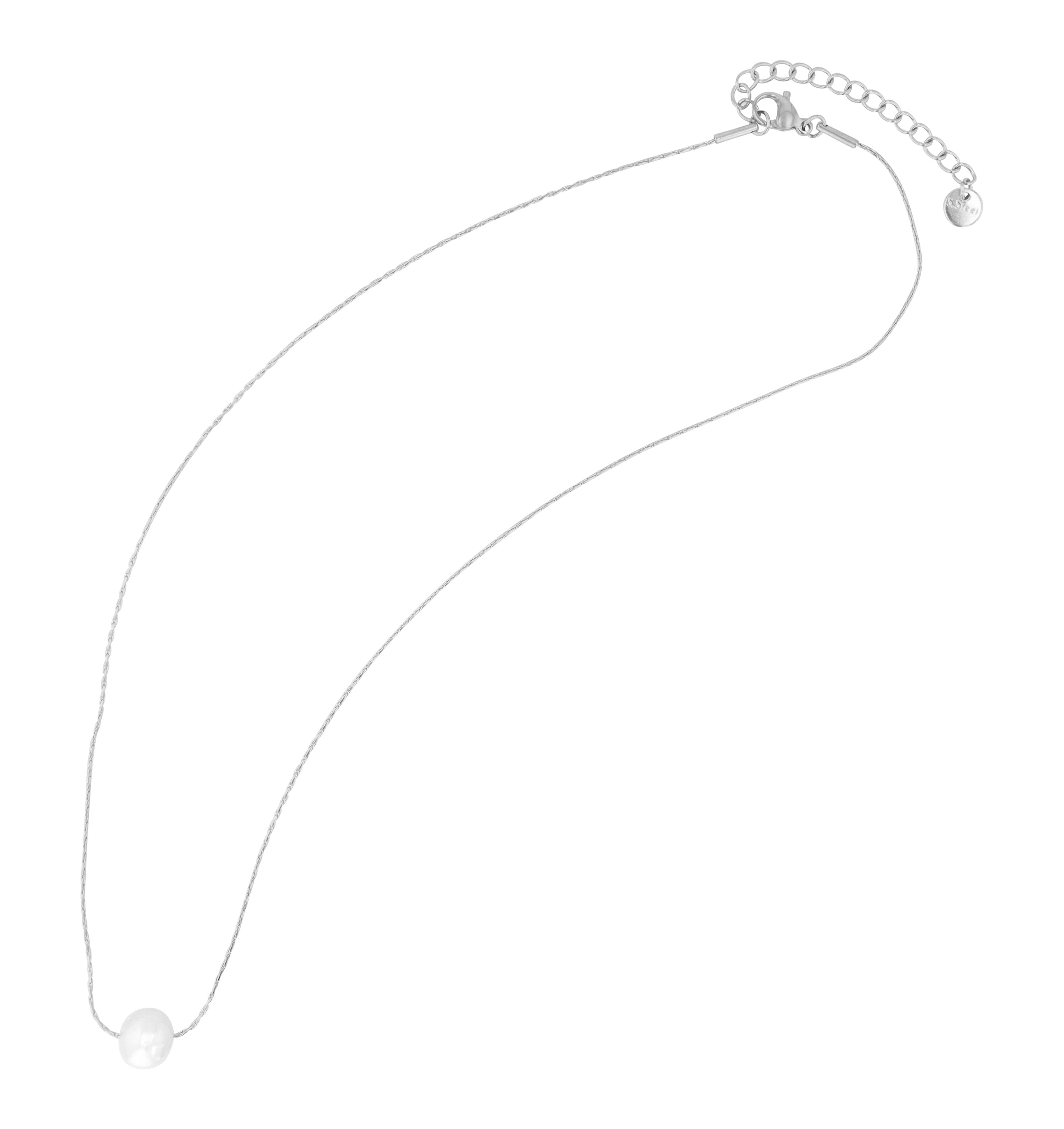 Akzent Halskette "Indra" mit Perle, Edelstahl, 43+5 cm, silberfarben